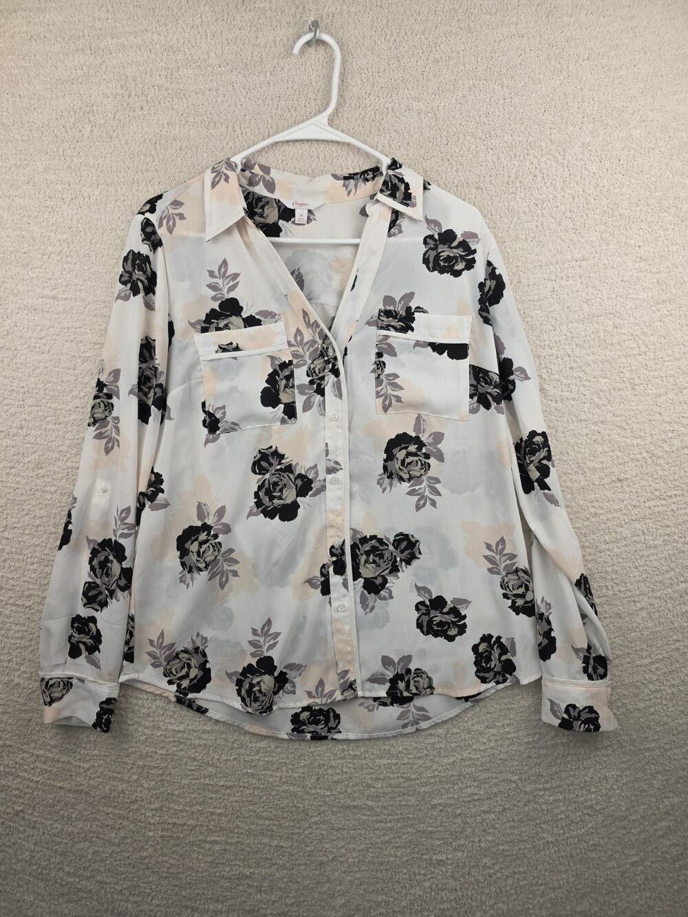 Candie's Women's Floral Print Sheer Long Sleeve Button Down Blouse Size Medium